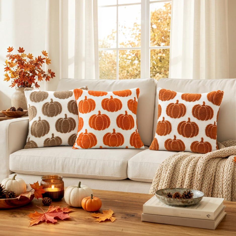 Pumpkin Throw Pillow Covers 18x18 Set of 2, Orange Fall Deco - view 1