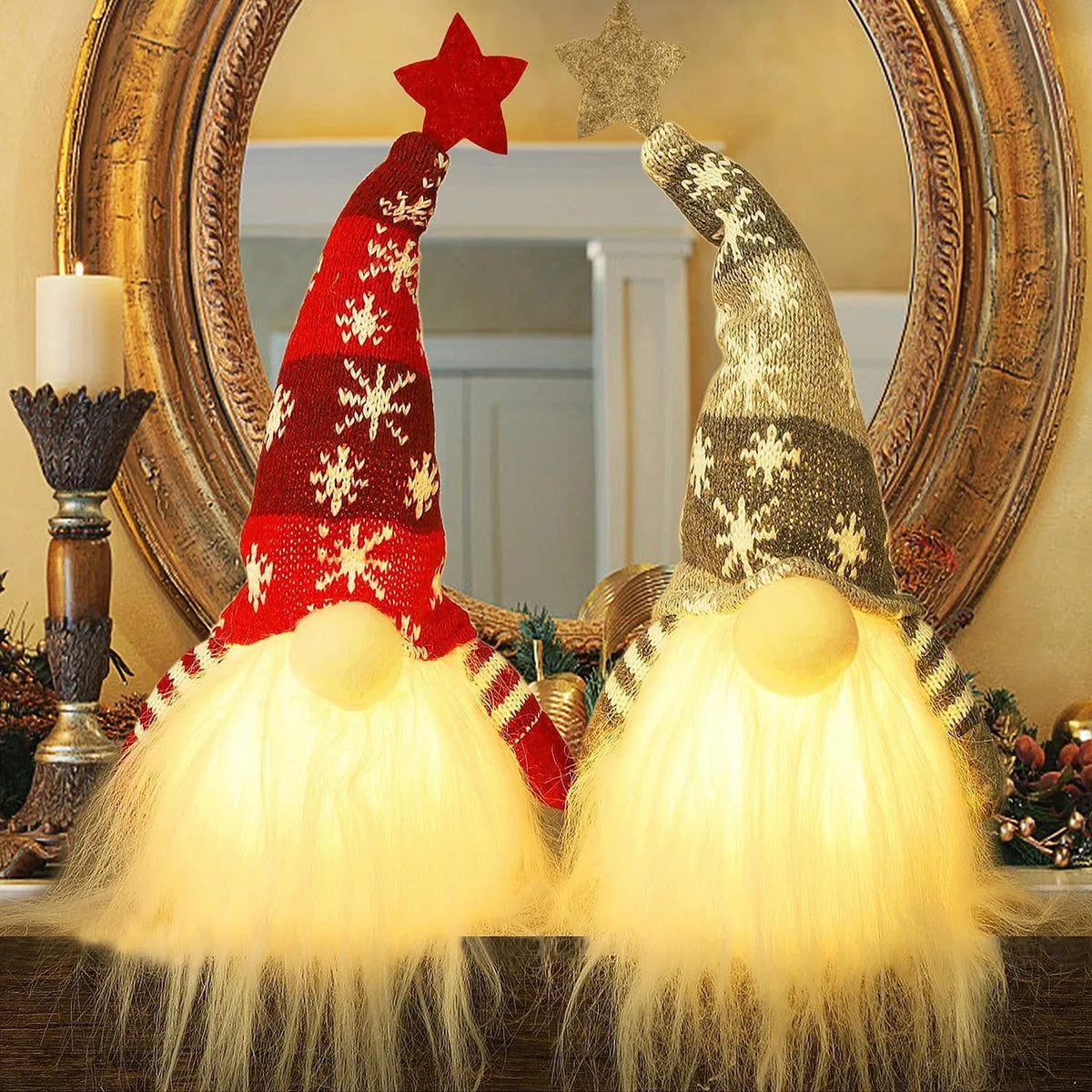 Lighted Christmas Gnome, Handmade Plush Scandinavian Tomte H - view 7