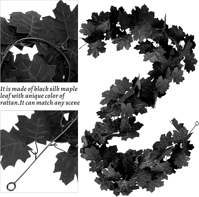 Black Maple Leaf Garland 2-Pack, Artificial Fall Vines for M - view 1