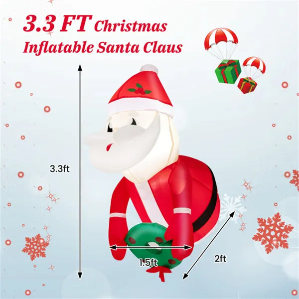 Inflatable Window Santa and Wreath 3.3 ft with LED Lights, C - view 1
