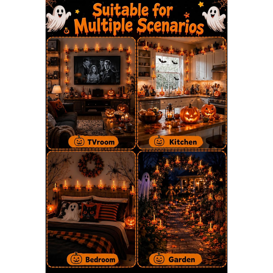 Pumpkin Bubble String Lights 7.5 ft, Shatterproof Vintage Ha - view 3
