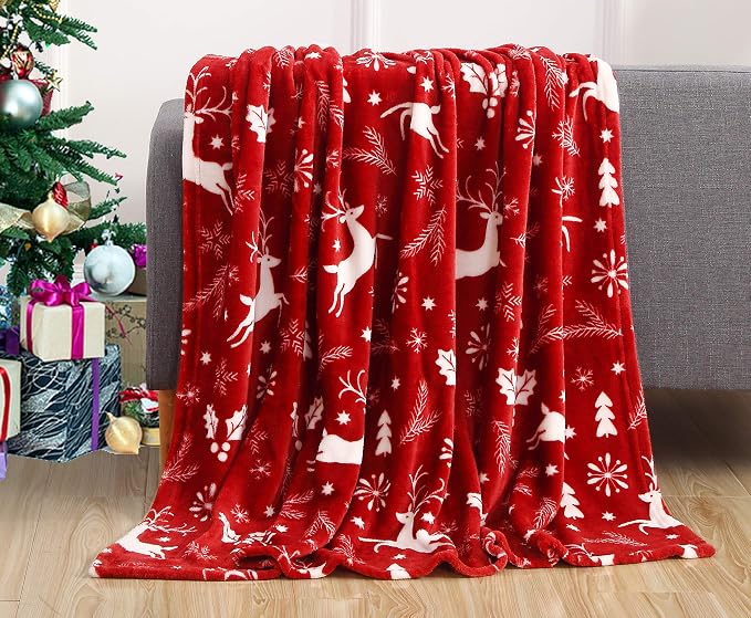 Velvet Reindeer Christmas Fleece Blanket 50x60 in, Soft Holi - view 2