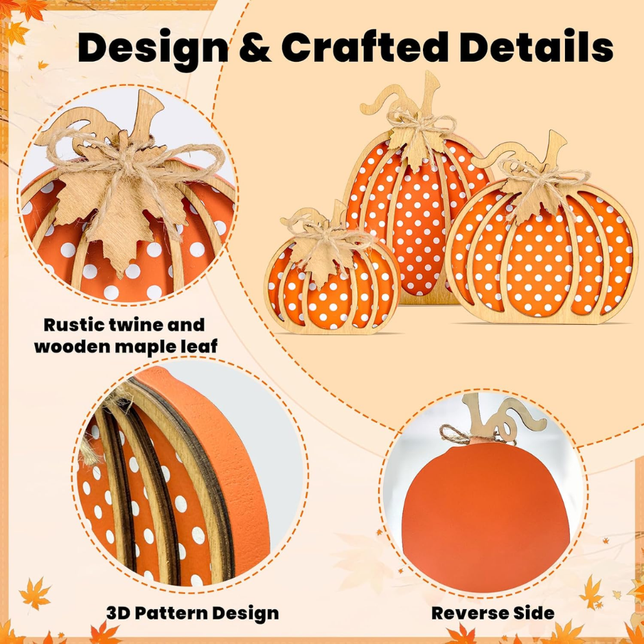 Handmade Wooden Pumpkins 3-Piece Set, Rustic Fall and Thanks - view 2