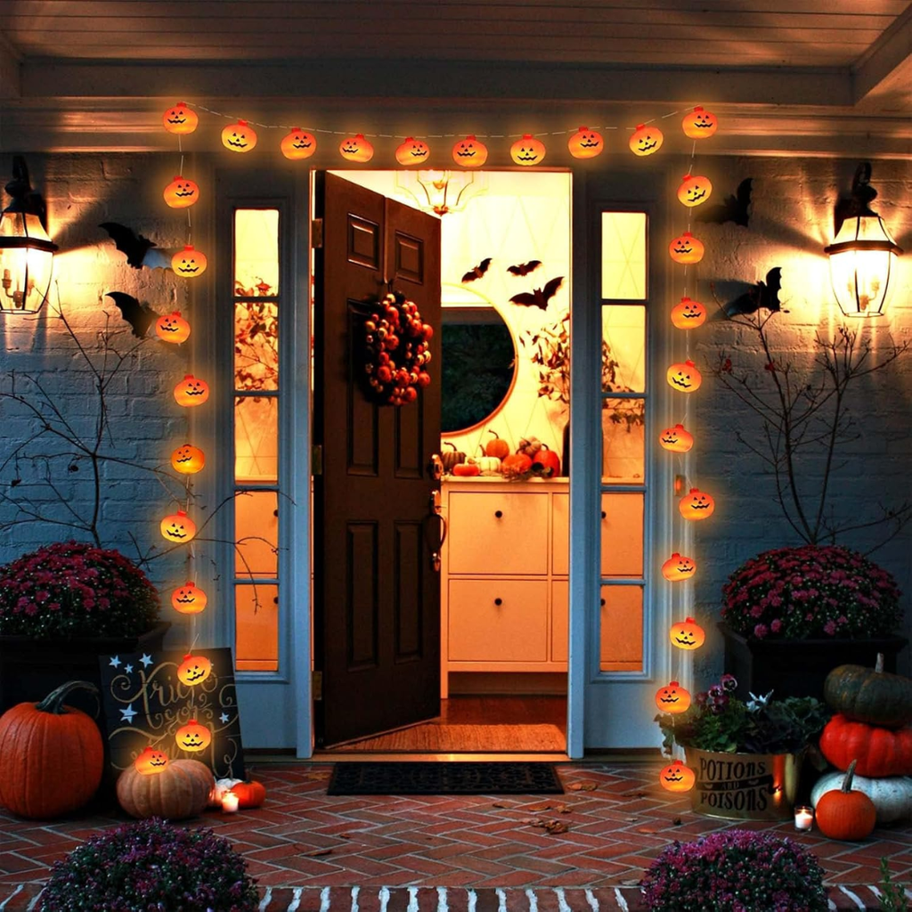 3D Pumpkin String Lights 10 ft 20 LED, Waterproof Indoor Out - view 1