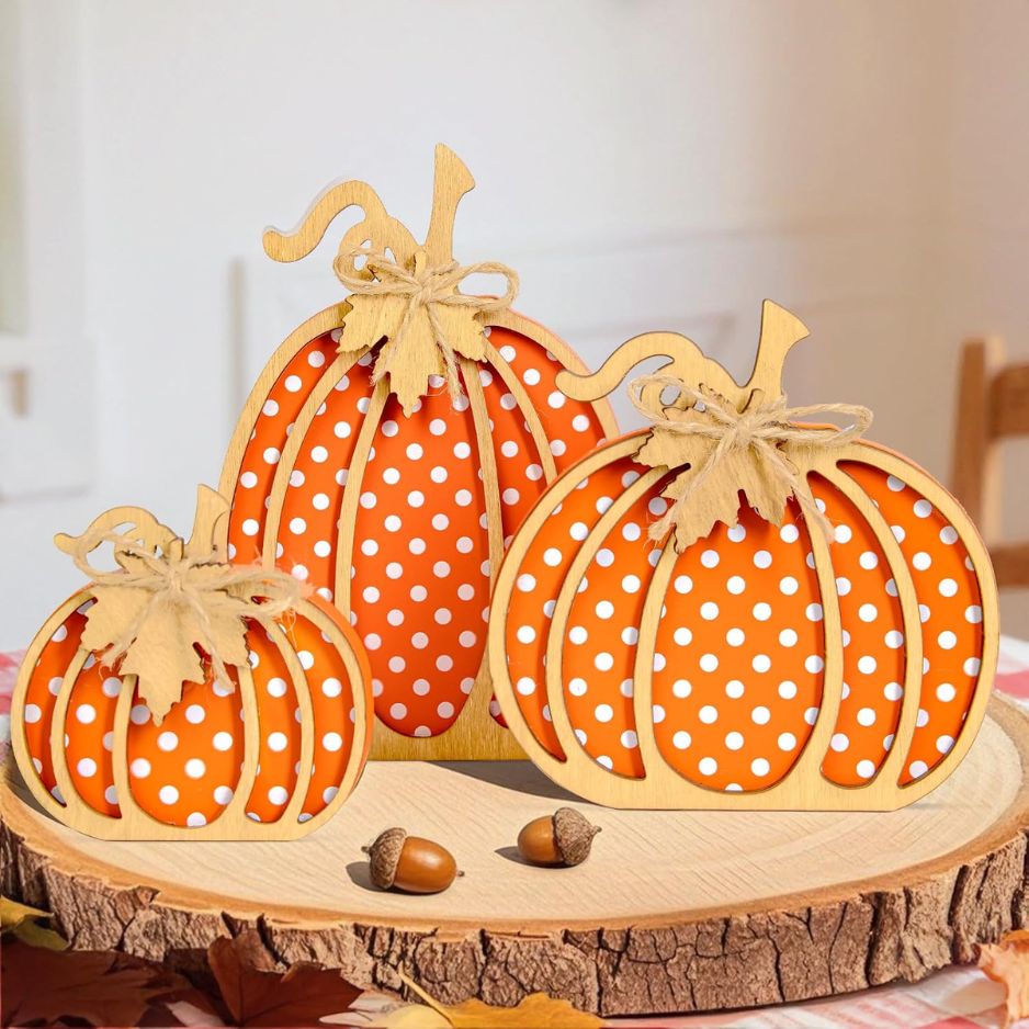 Handmade Wooden Pumpkins 3-Piece Set, Rustic Fall and Thanks - view 3