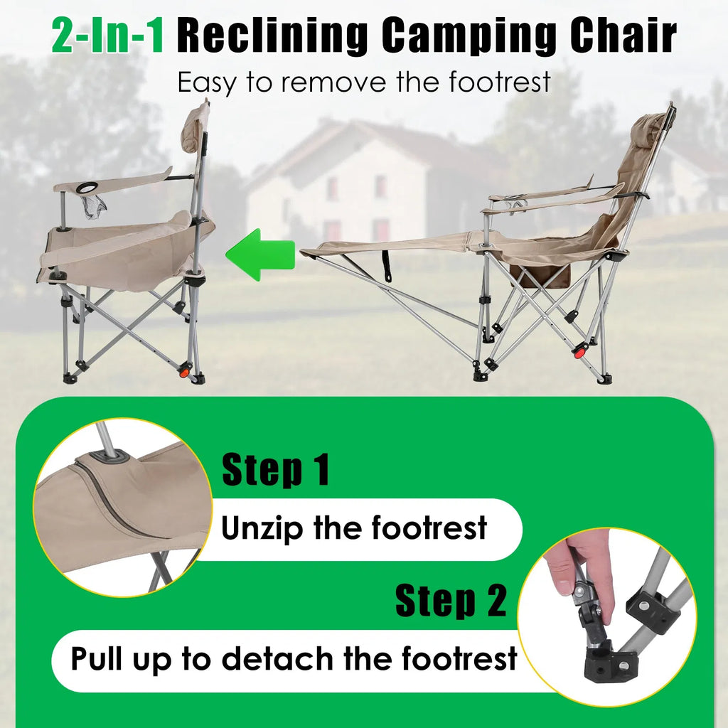 Reclining Camping Chair with Detachable Footrest, 4-Position - view 8