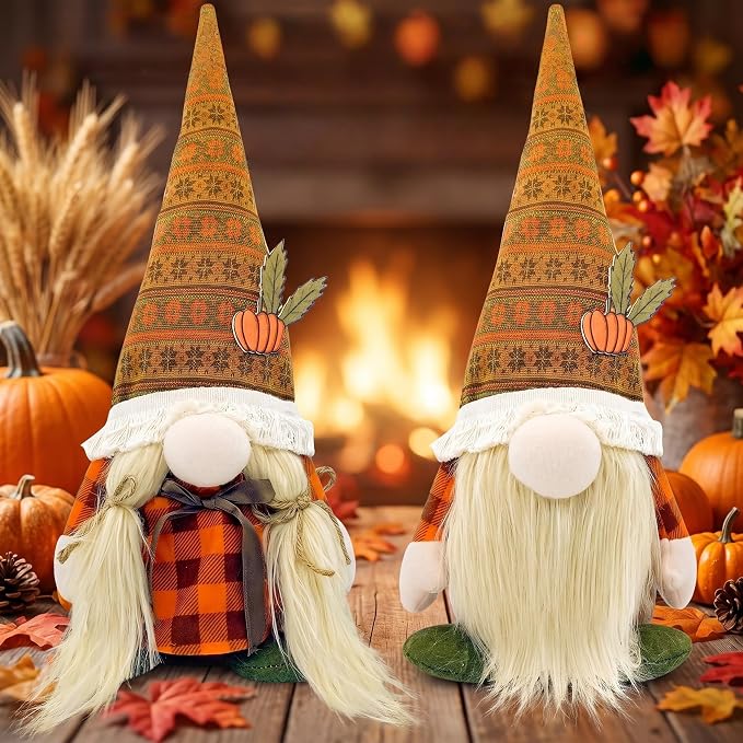 Pumpkin Gnome Figurines, Cute Fall and Thanksgiving Tabletop - view 3