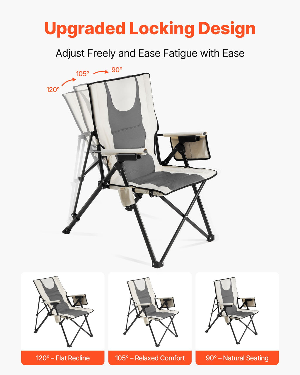 High Back Folding Camping Chair with 3 Recline Positions, 26 - view 4