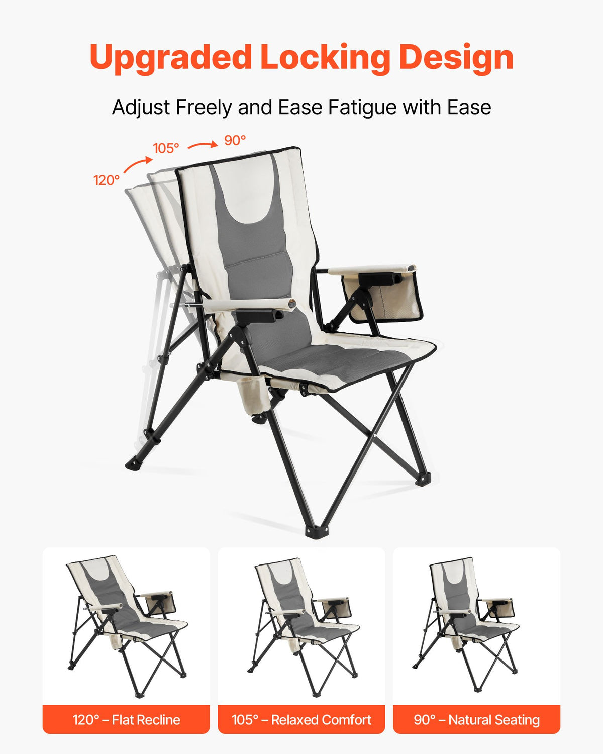 High Back Folding Camping Chair with 3 Recline Positions, 26 - view 4