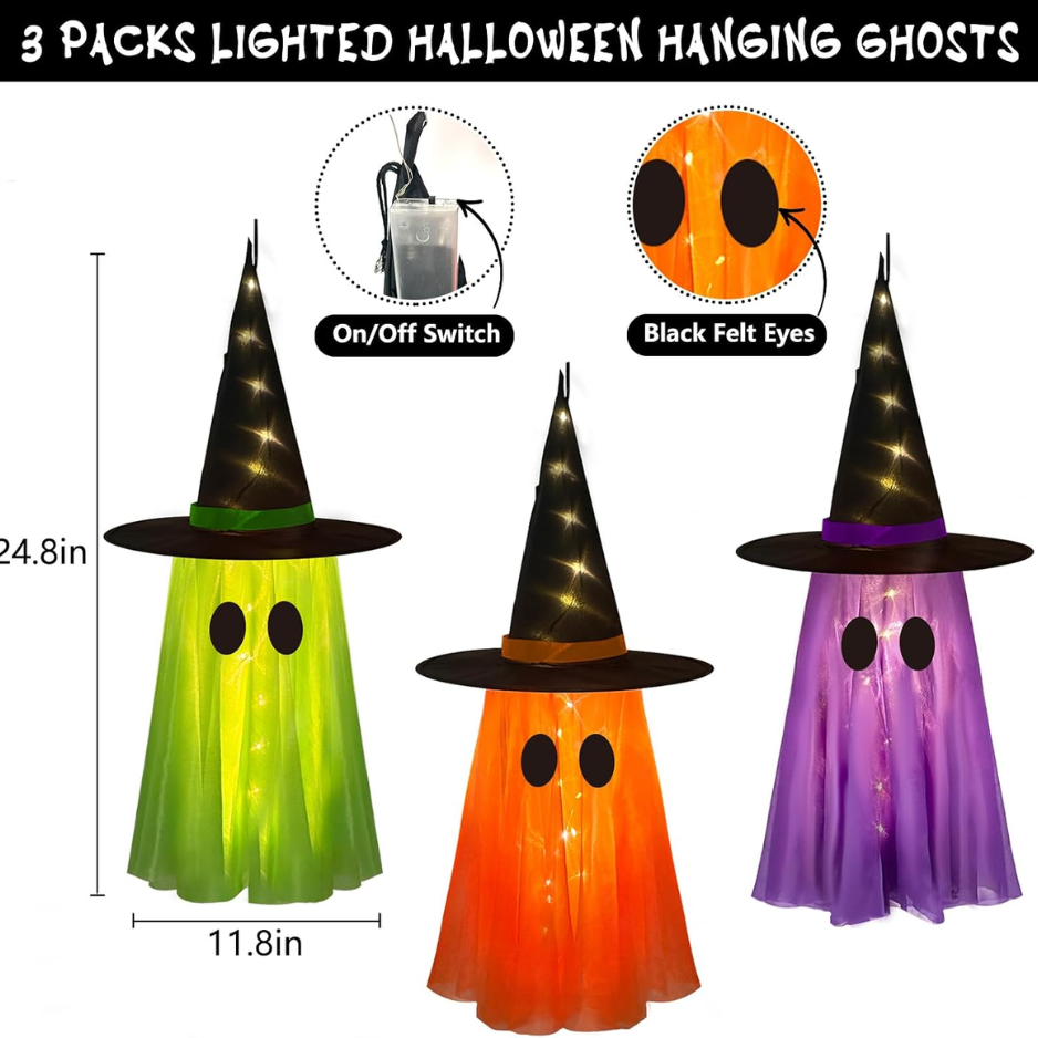 Light-Up Hanging Witch and Ghosts 3-Pack, Outdoor Halloween  - view 5