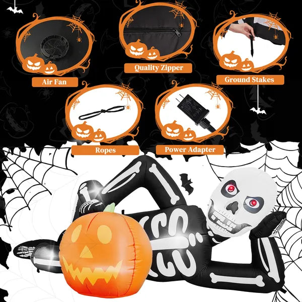 7 ft Inflatable Lying Skeleton with 7 LED Lights, Halloween  - view 2