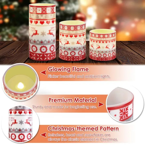 Christmas Flameless LED Pillar Candles 3-Pack with Remote, R - view 1