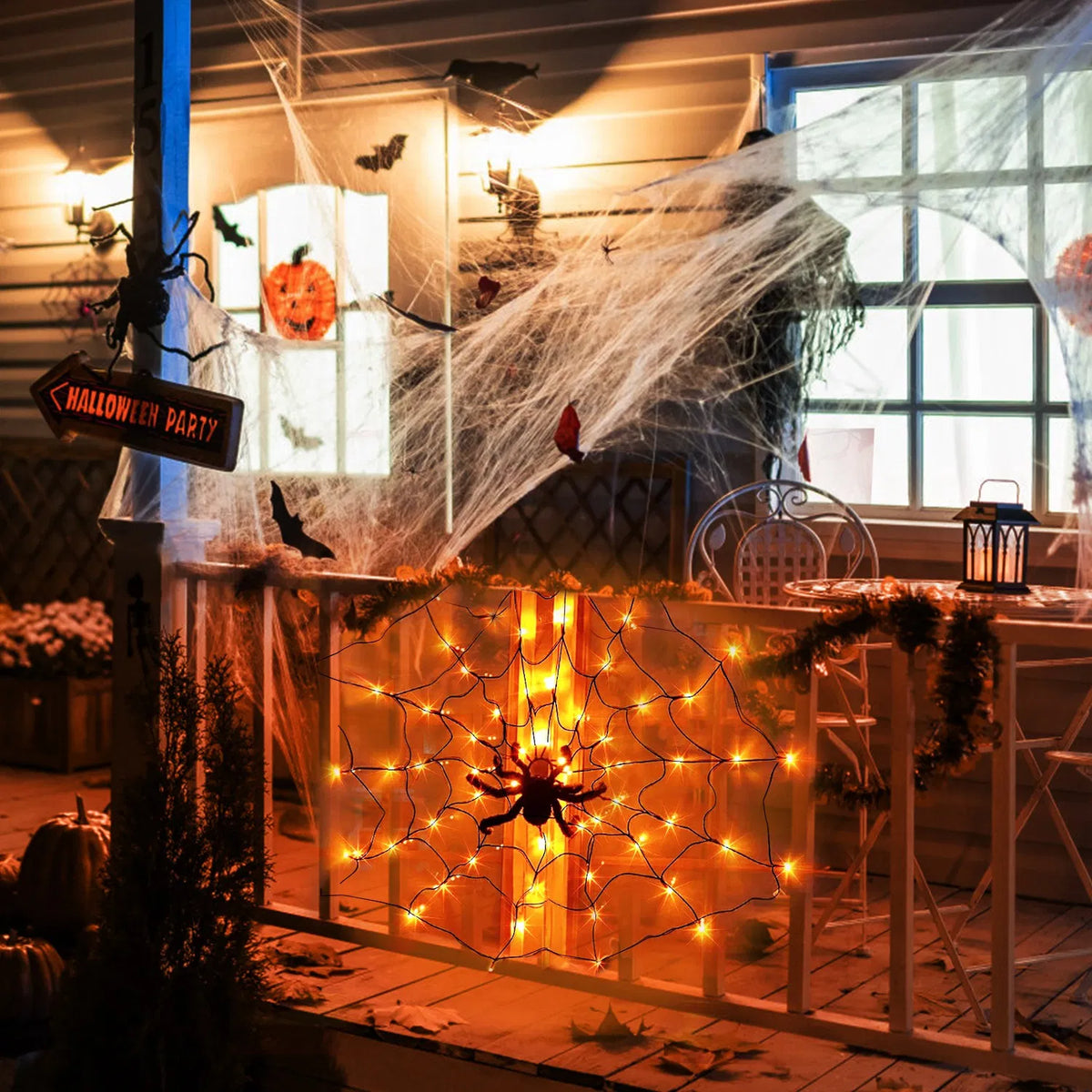 Halloween Spider Web Light 3.28 ft, 70 LED with Furry Spider - view 2
