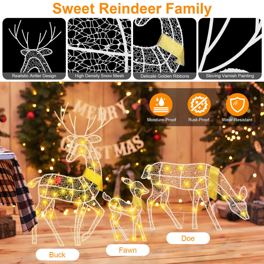 Lighted 2D Reindeer Family Set of 3, Warm White Christmas Ya - view 4