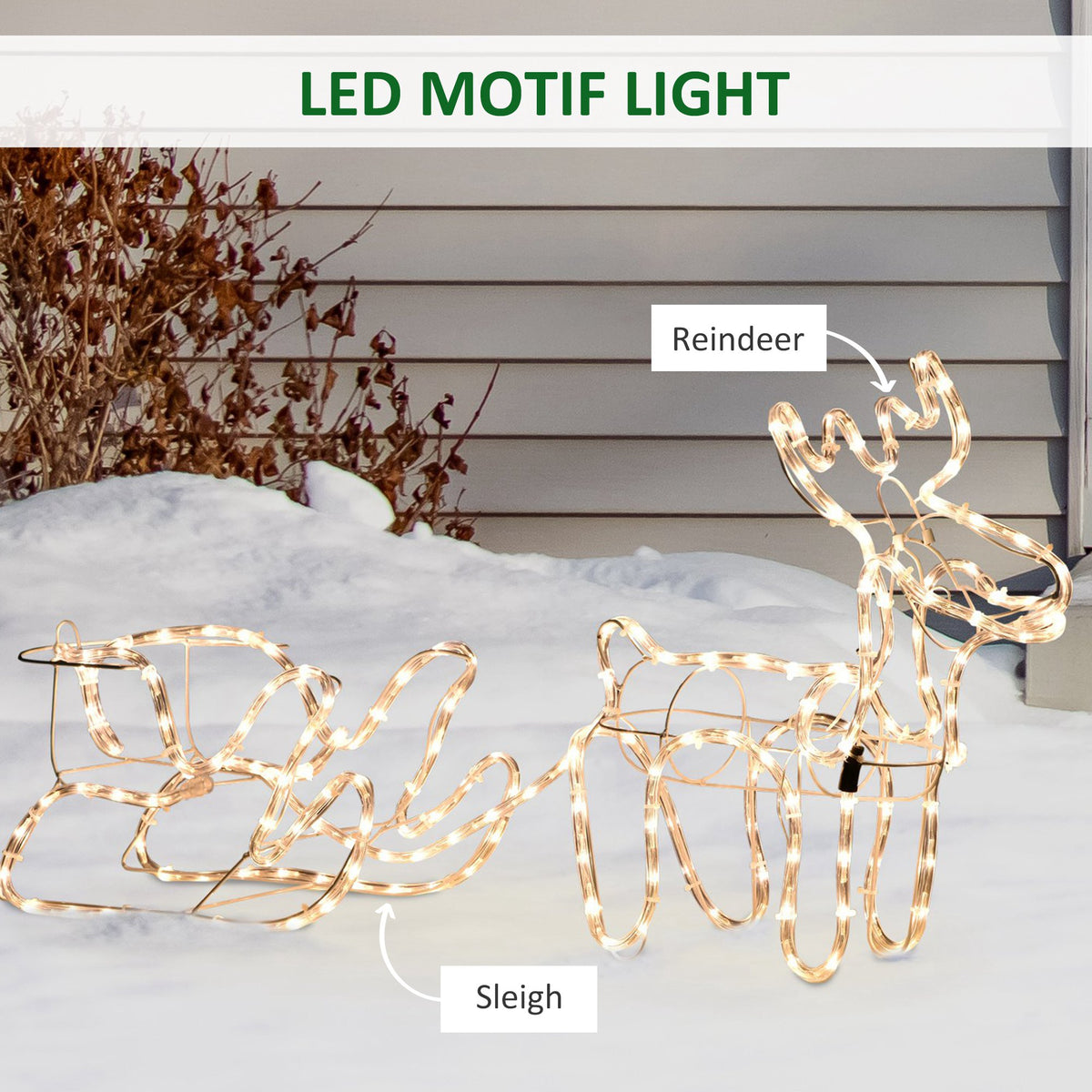 Lighted Reindeer and Sleigh 35 in, Warm White LED Christmas  - view 3