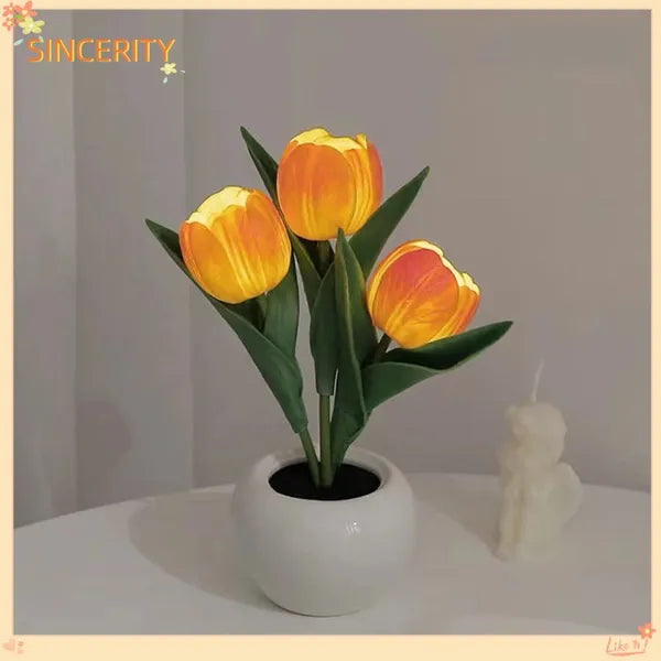 LED Tulip Night Light, Orange Artificial Flower Lamp for Bed - view 5