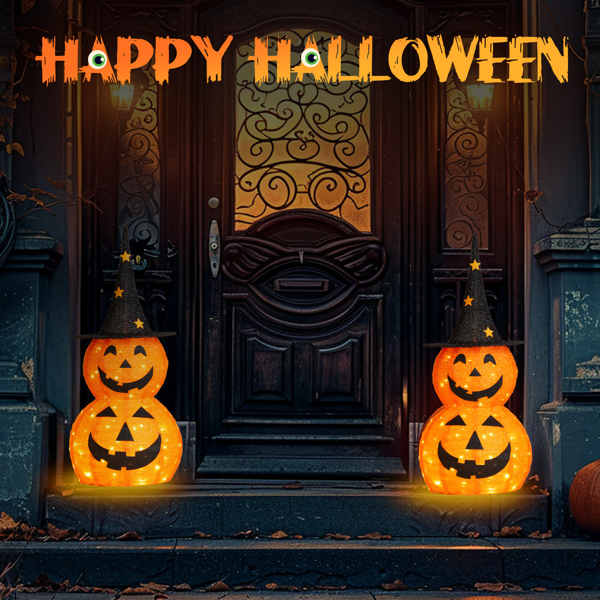 Collapsible Pumpkins 3 ft 2-Pack with 150 LED Lights, Outdoo - view 2