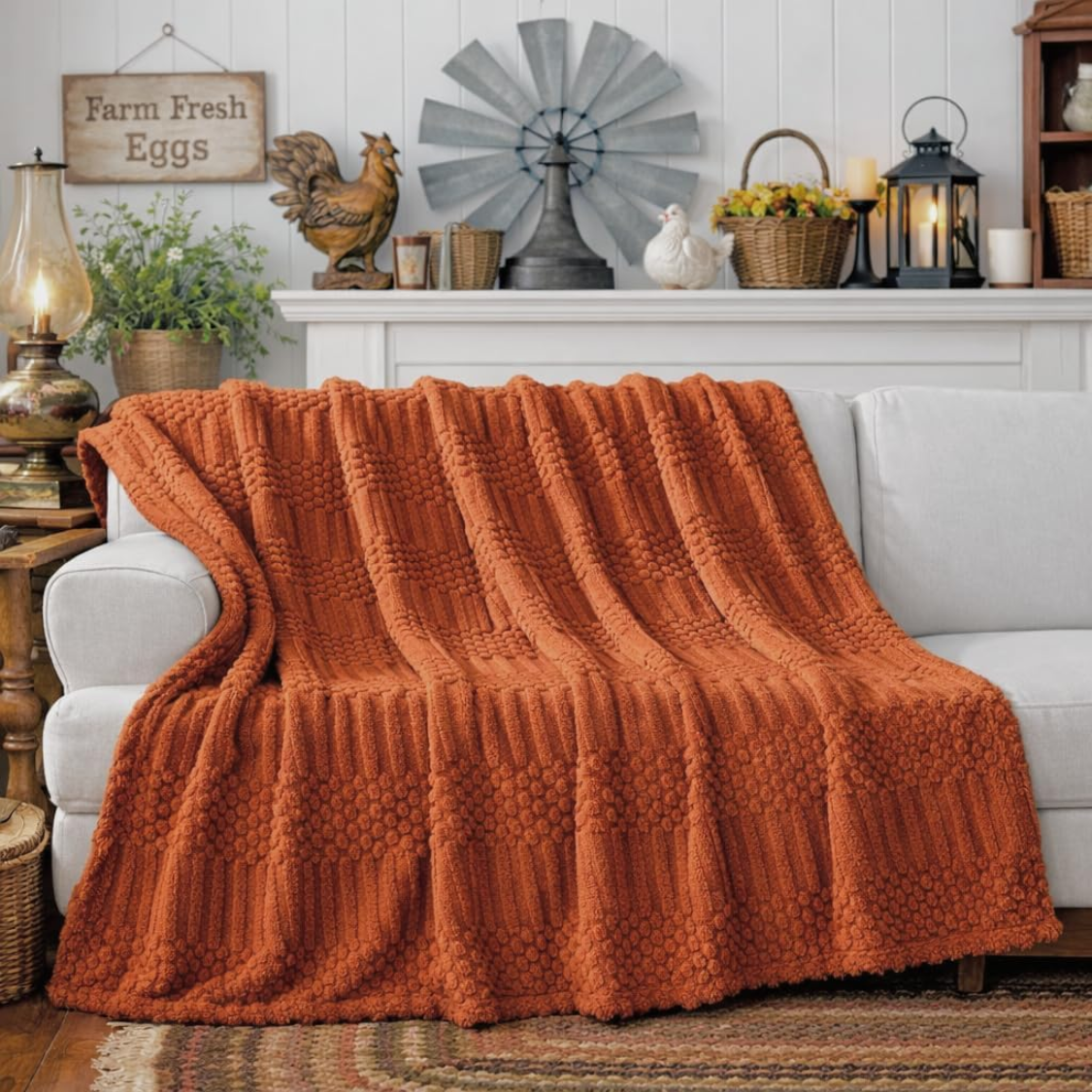 Rust Fleece Throw Blanket, Soft Fluffy Cozy Throw for Sofa,  - view 1