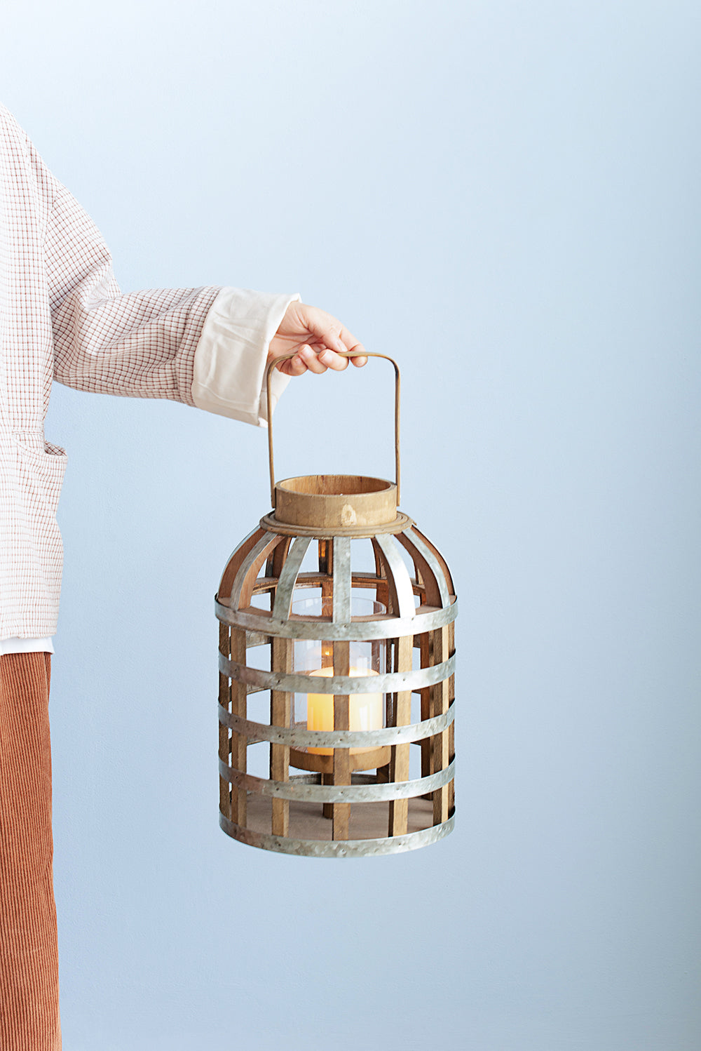 Wooden Lantern with Handle, Rustic Candle Lantern for Indoor - view 1