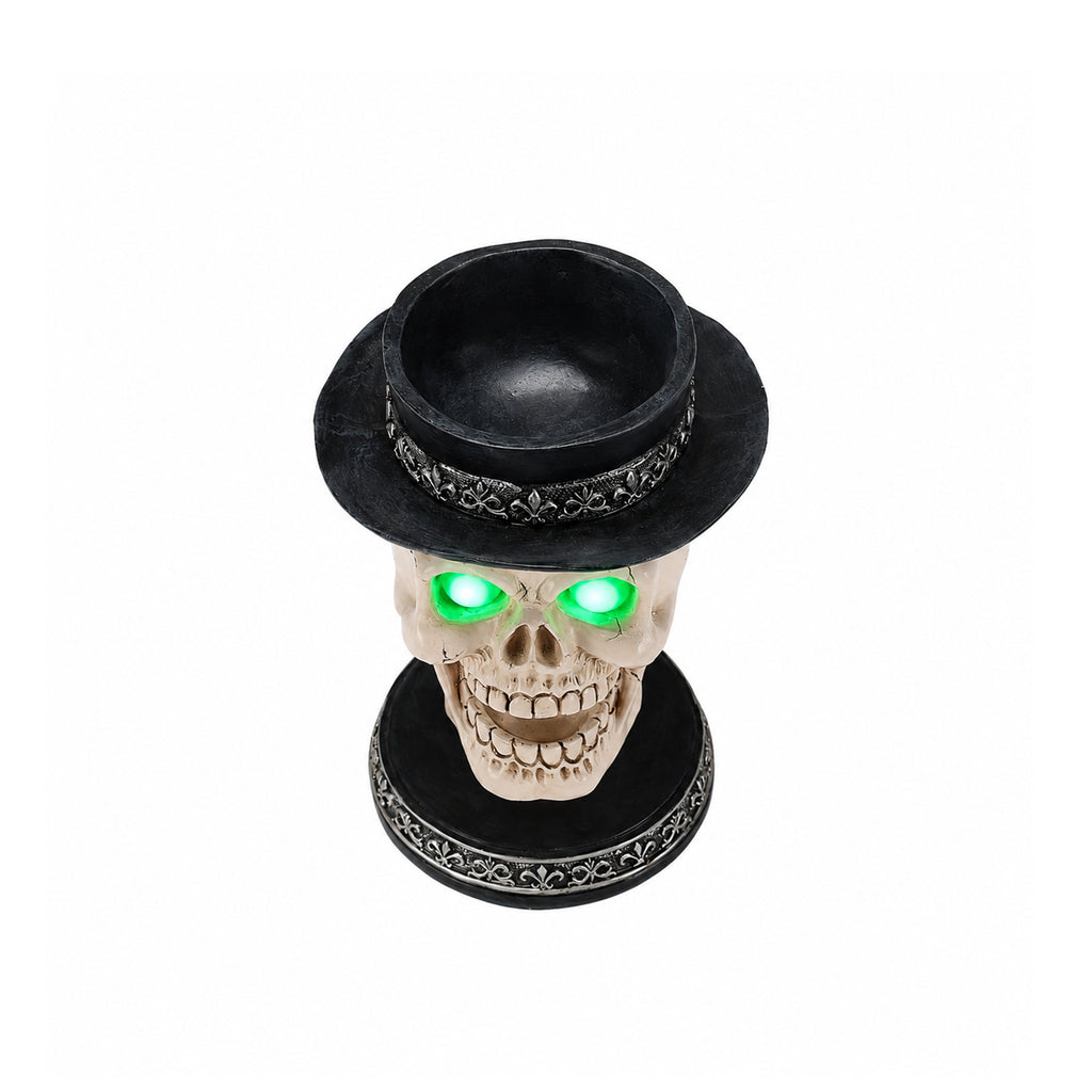 Skull Candle Holder with Glowing Green Eyes, Gothic Hallowee - view 6