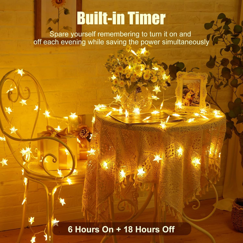 50 LED Star String Lights 17 ft, Battery Operated Warm Fairy - view 5