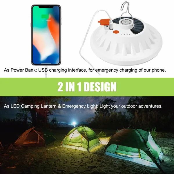60 LED Solar Camping Lantern, USB Rechargeable Tent Light wi - view 6