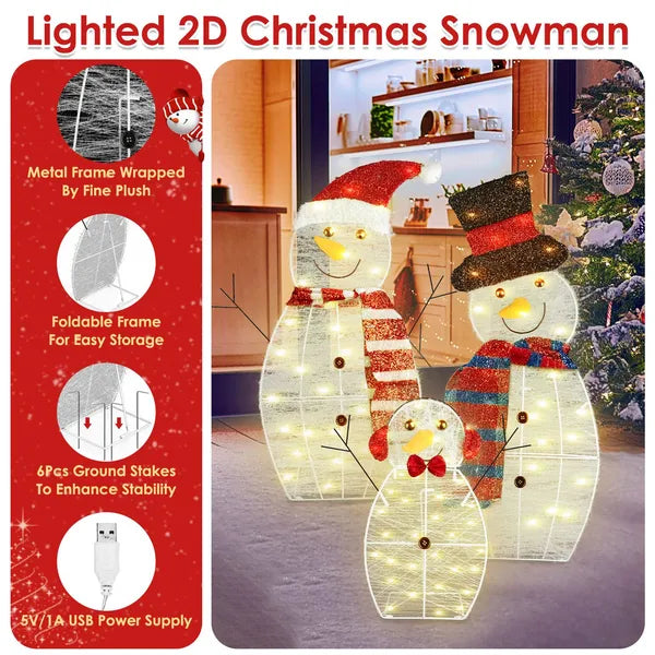 Lighted 2D Snowman Family Set of 3, 60 LED Outdoor Christmas - view 4