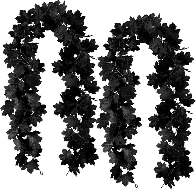 Black Maple Leaf Garland 2-Pack, Artificial Fall Vines for M - view 5