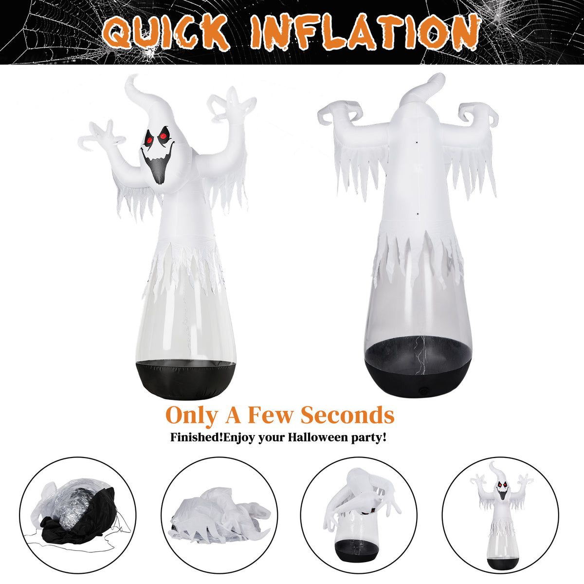 12 ft Inflatable Clear Ghost with LED and Stage Light, Hallo - view 4