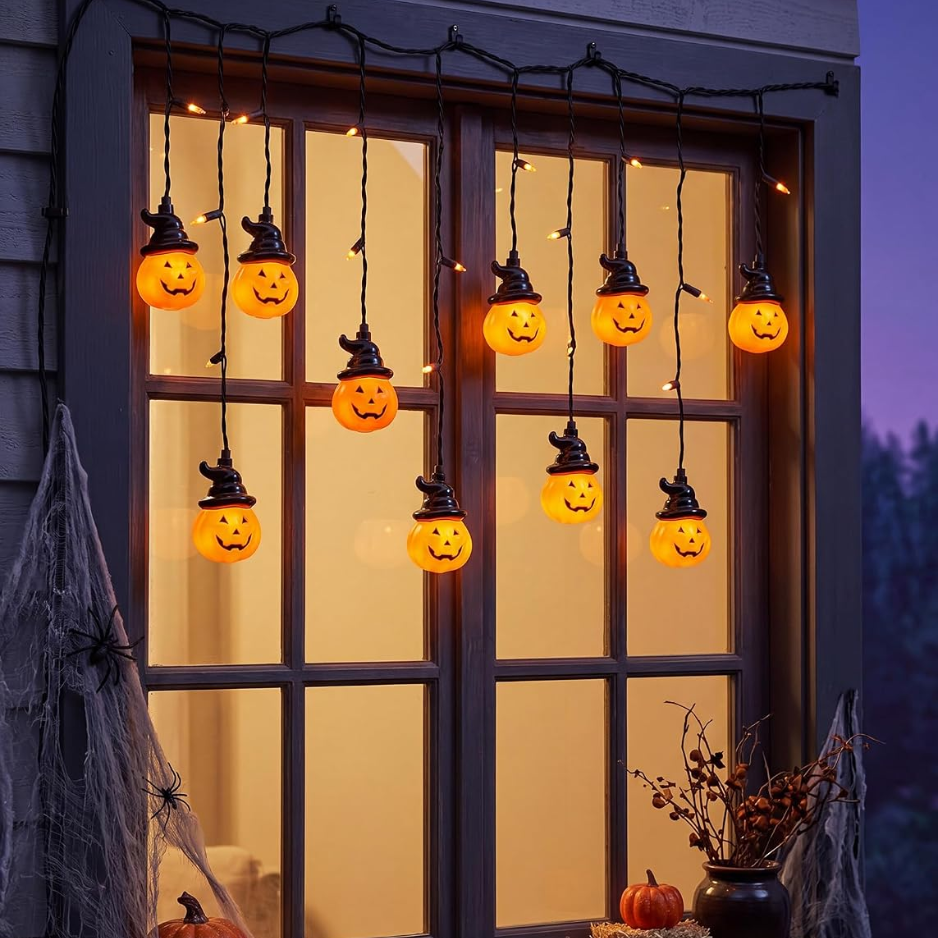 Pumpkin Curtain String Lights 25 LED, Plug-In Halloween Wind - view 5