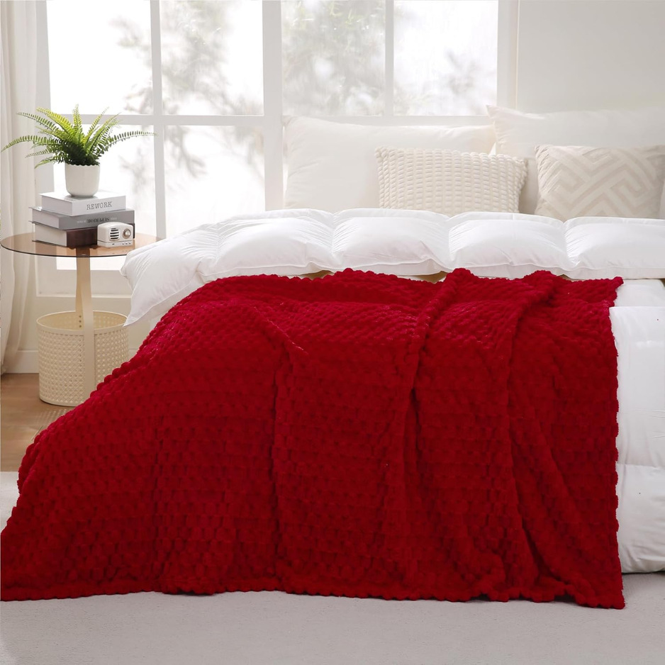 Fuzzy Jacquard Throw Blanket 50x60 in, Red, Soft Decorative  - view 2