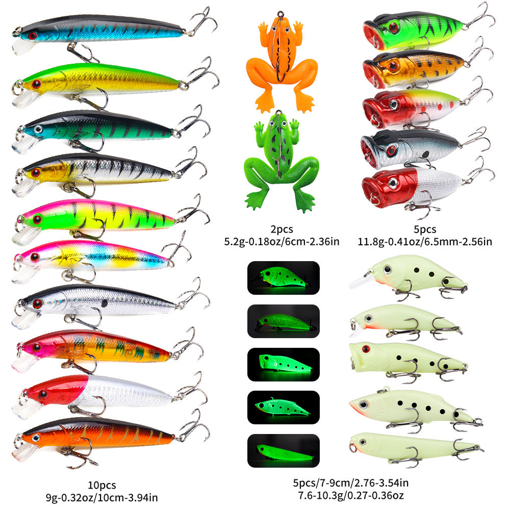22-Piece Fishing Lure Kit: Frogs, Poppers, Minnows and Glow  - view 5