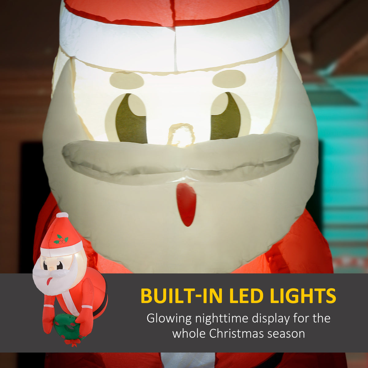 Inflatable Santa Holding Wreath with LED Lights, Hanging Chr - view 3