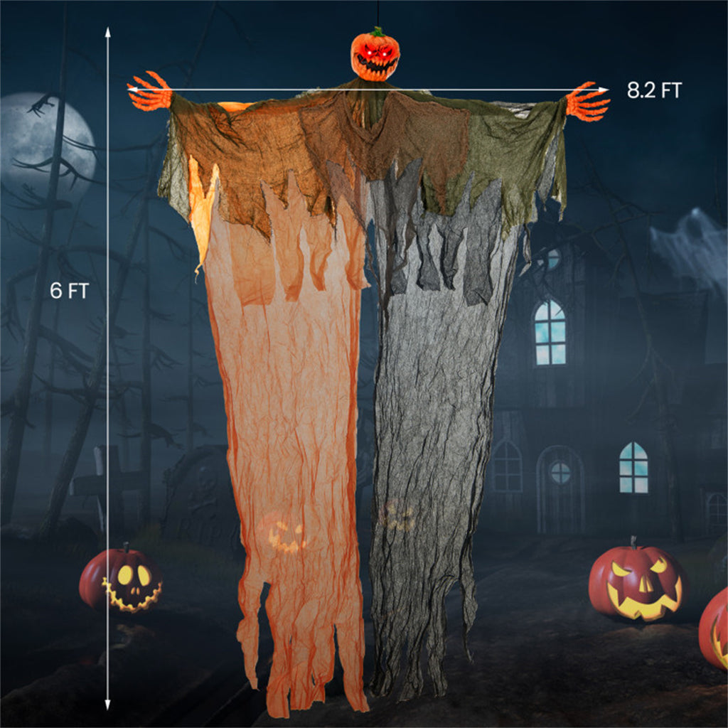 6 ft Hanging Pumpkin Ghost with Red LED Eyes and Poseable Ar - view 3