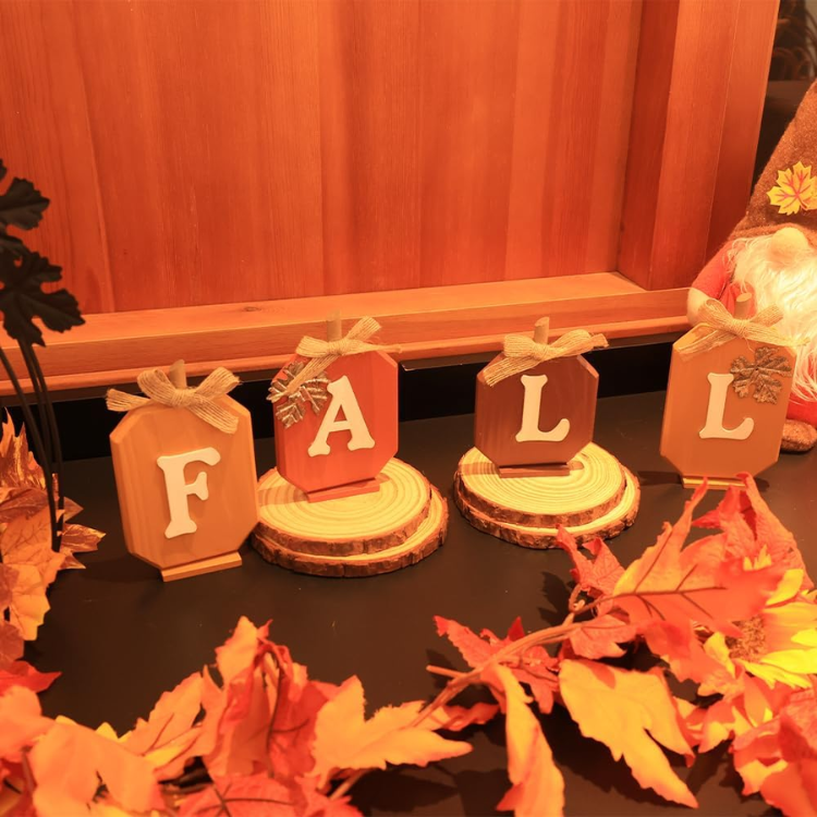Pumpkin Wood Sign Blocks, Rustic Thanksgiving Tiered Tray De - view 3