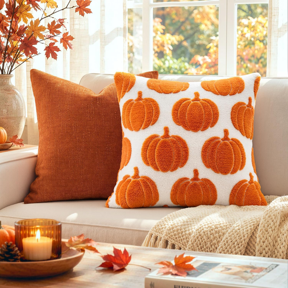Pumpkin Throw Pillow Covers 18x18 Set of 2, Orange Fall Deco - view 6