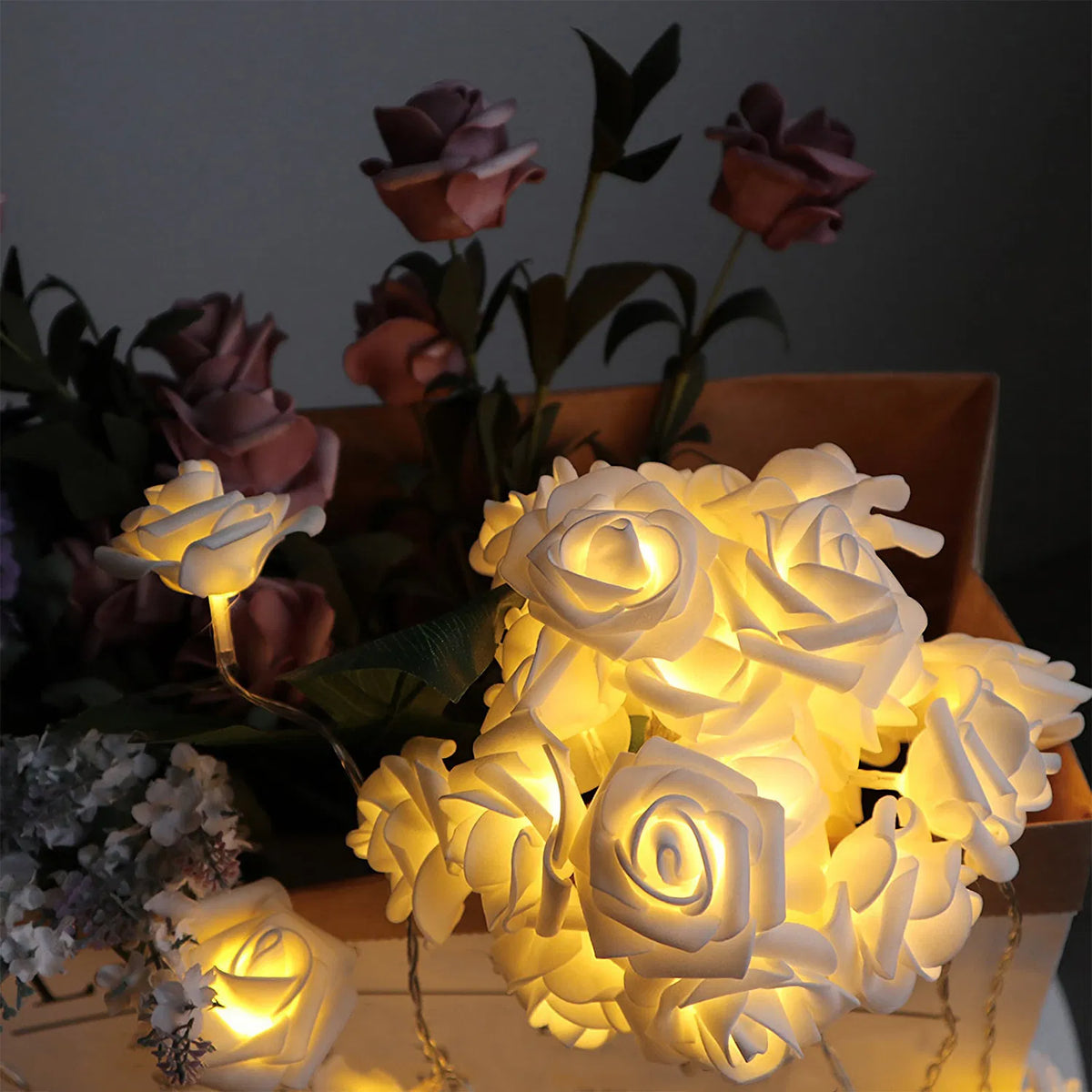 Rose Flower String Lights 2-Pack, 10 ft 20 LED Each, Battery - view 3