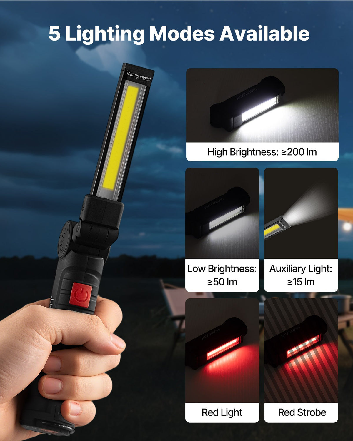 Rechargeable LED Work Light with Magnetic Base, 5 Modes, Typ - view 2