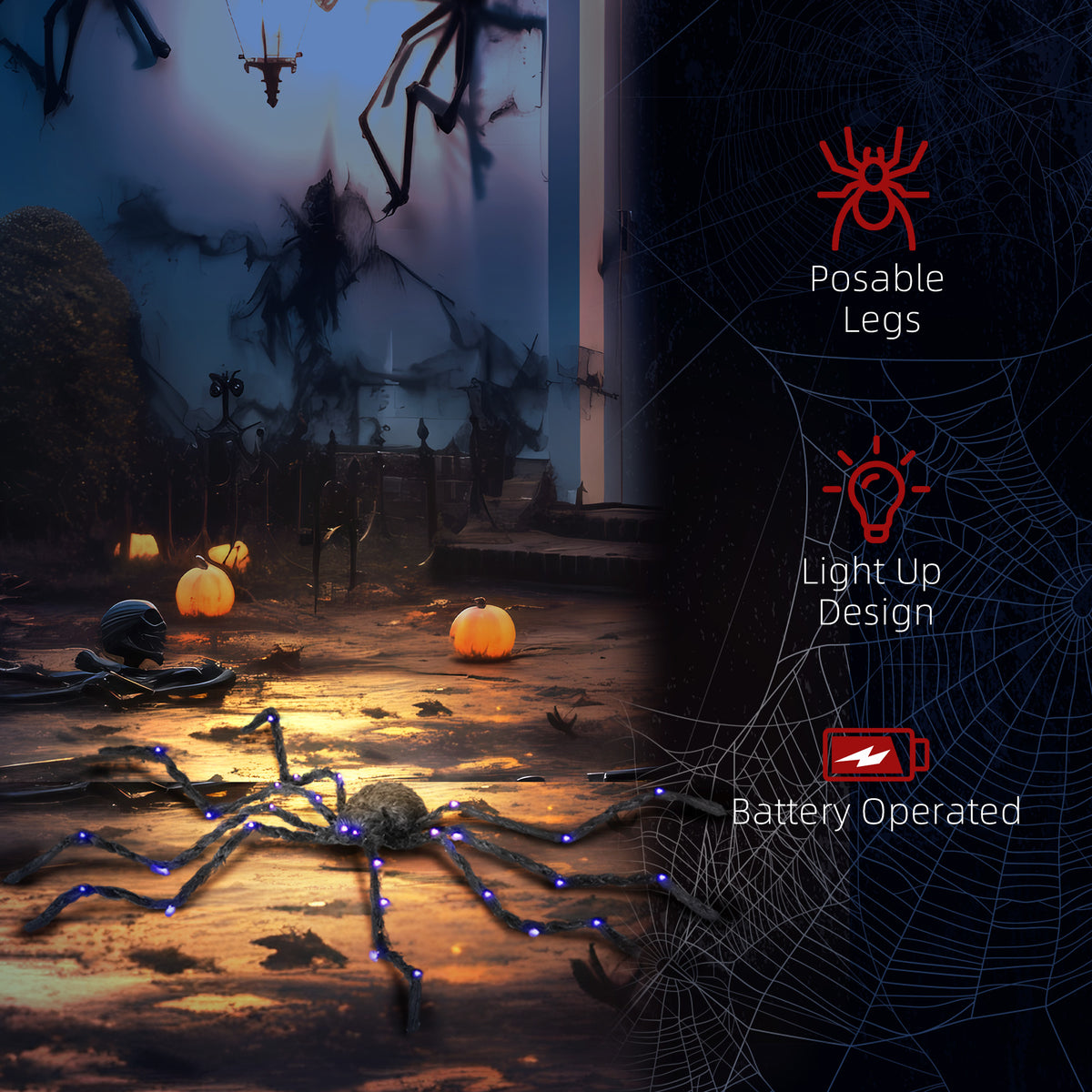 Light-Up Oversized Spider with Bendable Legs, Outdoor Hallow - view 4