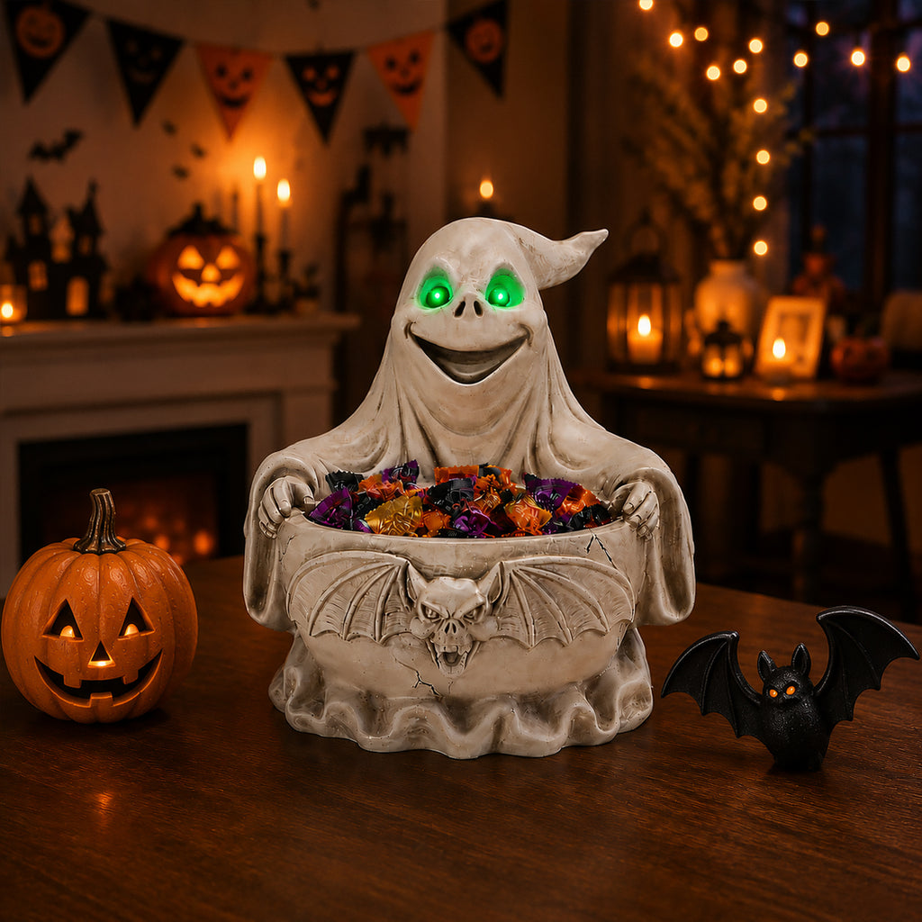 Ghost Candy Bowl Figurine with LED Light, Spooky Halloween P - view 4