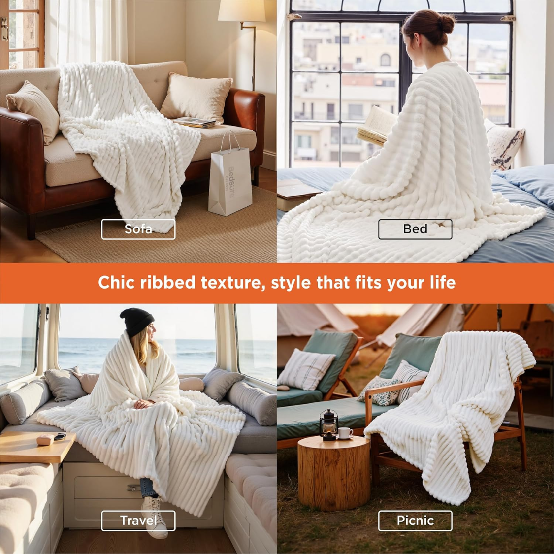 White Fleece Throw Blanket, Cozy Soft Couch Throw, Gift for  - view 6