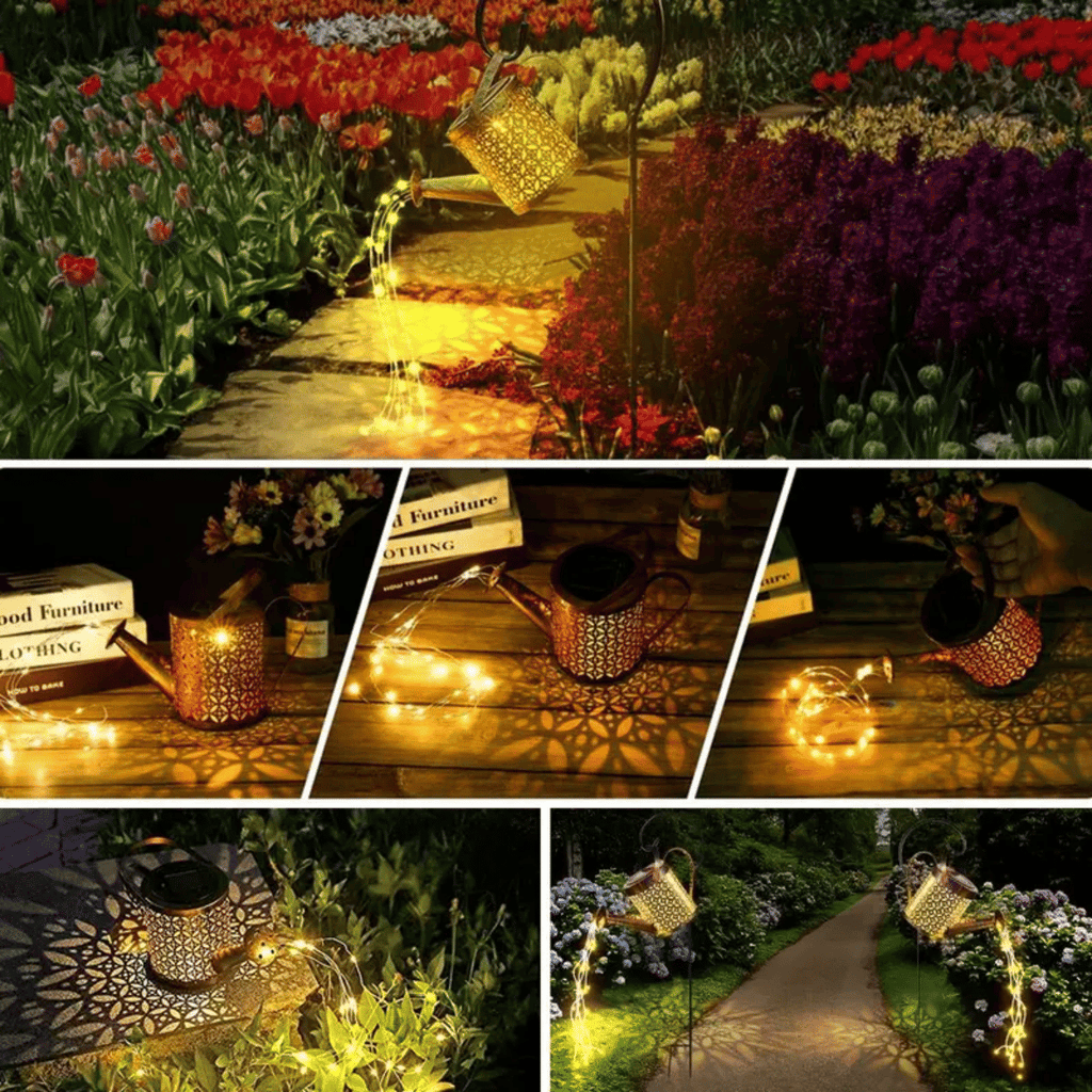 Solar Watering Can Cascading Lights with Hook, Color-Changin - view 1