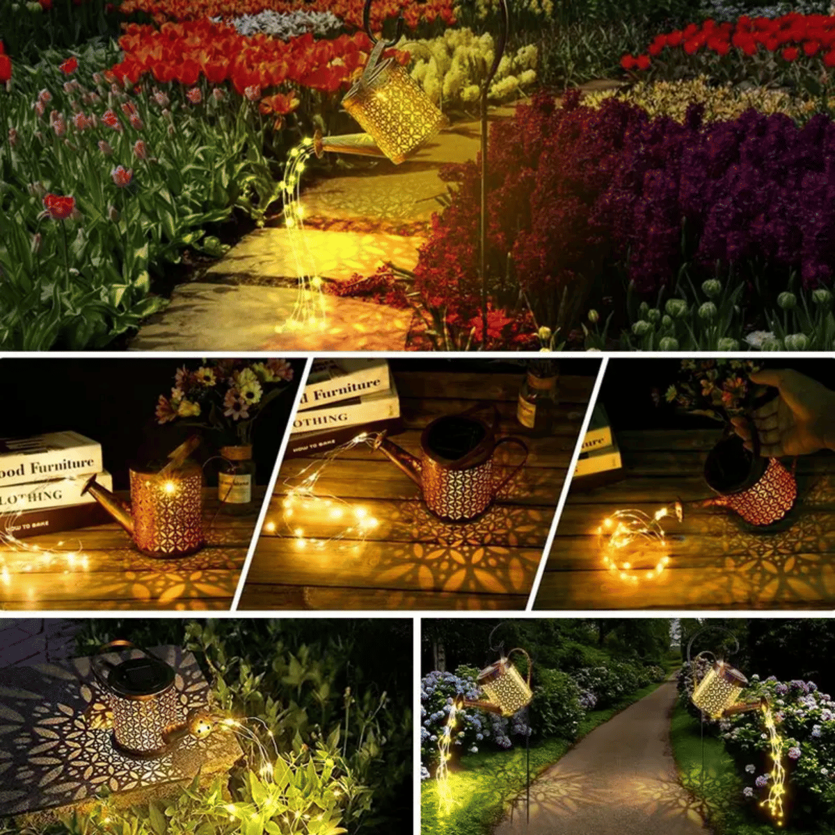 Solar Watering Can Cascading Lights with Hook, Color-Changin - view 1