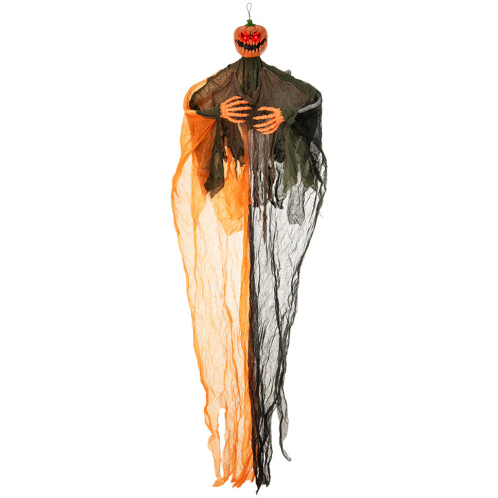 6 ft Hanging Pumpkin Ghost with Red LED Eyes and Poseable Ar - view 6