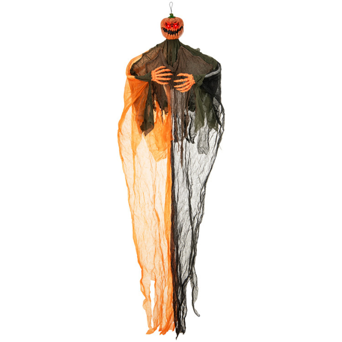 6 ft Hanging Pumpkin Ghost with Red LED Eyes and Poseable Ar - view 6