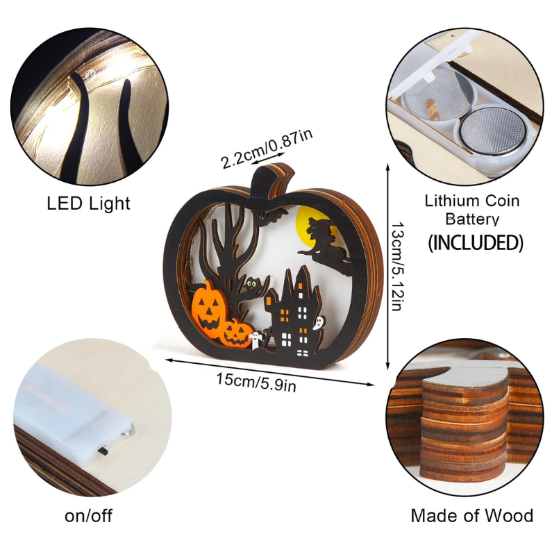 Light-Up Wooden Pumpkin Table Sign, Halloween Centerpiece De - view 1