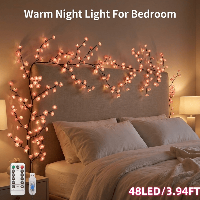 Cherry Blossom Branch Lights 3.9 ft 48 LED with Remote, Pink - view 2