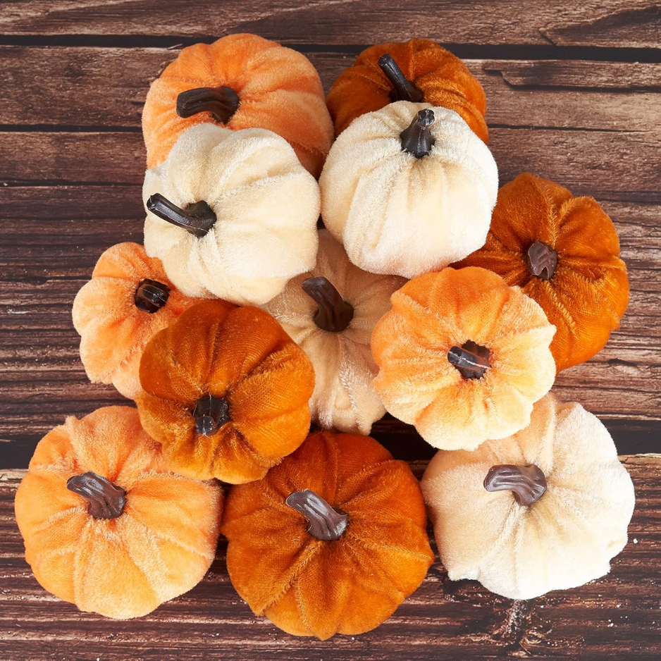 Velvet Pumpkins 12-Pack, Artificial Fall and Thanksgiving Ta - view 1