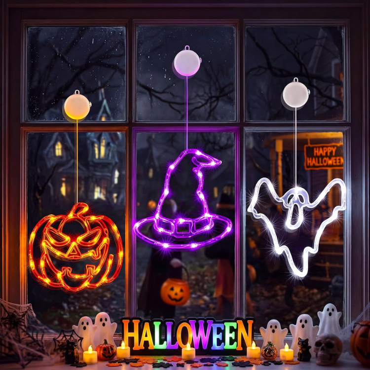 Halloween Window Lights 3-Pack with Timer, Pumpkin, Ghost an - view 3
