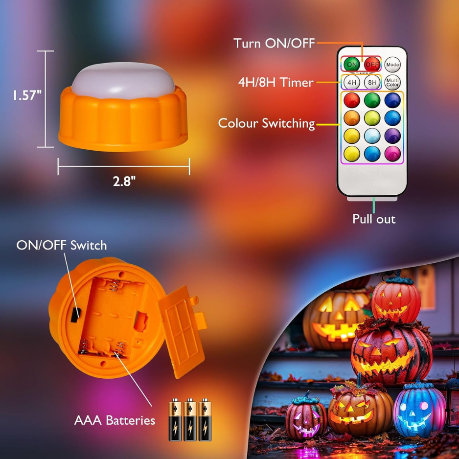 Color-Changing LED Pumpkin Lights with Remote and Timer, Jac - view 6